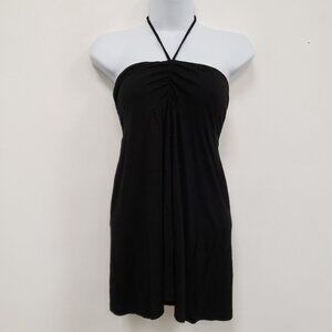 VTG Pout Womens Y2K Babydoll Halter Tunic Size XL Black Beachy Preppy Smocked